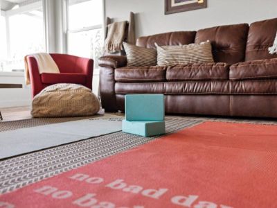 Next to this comfy sofa are yoga mats. Time for you to unroll to tranquility and inner balance.