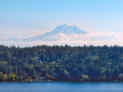 Enjoy the views of the majestic Mount Rainier peaking over Maury Island