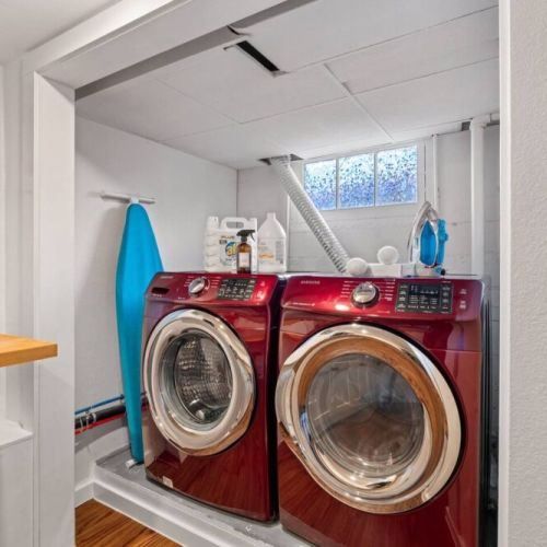 Conveniently located in the basement, our washer and dryer provide easy access to laundry facilities during your stay