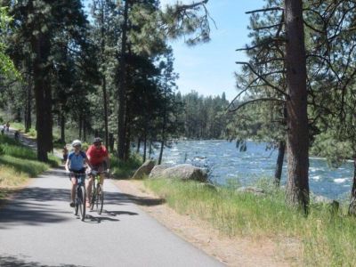 Centennial Trail - trailhead/parking 2.7 miles from Shady Maple. 

It is a 37 mile paved National Recreational Trail for walking, jopgging, riding bikes, roller blading...to name a few. It stretches from East of Spokane to Coeur d'Alene, ID!