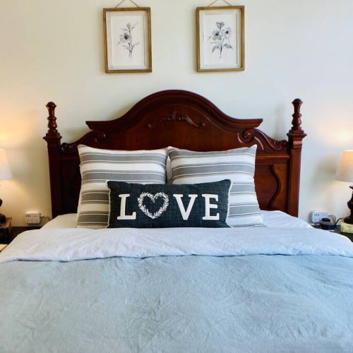 Luxurious beds are made for lingering. Grab a book and a cup of hot tea.
