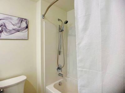 Choose from a steamy shower or a soak in the tub.