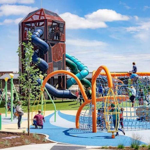 Riverfront Park-Ice Age Playground. Enjoy a 3-story Columbian slide tower, Glacial Dam splash pad, a log jam climber, an alluvial deposit fossil dig, and more.