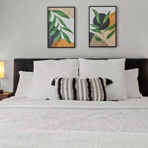 Nestle into the King bed for a restful night of sleep. Blackout curtains for sleeping in late is a bonus.