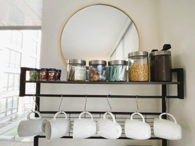 Savor our selection of organic teas, flavored creamers, sugar & Columbian coffee