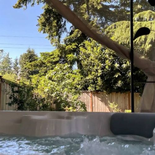 Immerse yourself in the soothing warm waters in our 6-person hot tub and let the gentle jets melt away the stresses of the day. A blissful oasis where you can rejuvenate your body and soul.