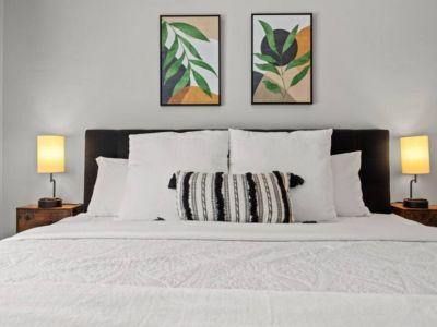 Nestle into the King bed for a restful night of sleep. Blackout curtains for sleeping in late is a bonus.