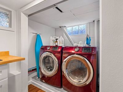 Conveniently located in the basement, our washer and dryer provide easy access to laundry facilities during your stay