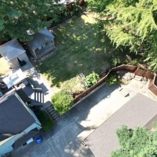 Ariel View Of Backyard | Private Hot Tub With Curtains | Gazebo Al Fresco Dining