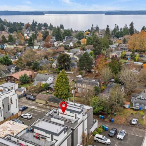 Peek-a-boo views of the water, Vashon Island, and Olympic Mountains from the rooftop deck. EcoFriendly BnBs welcomes you to your PNW adventure.