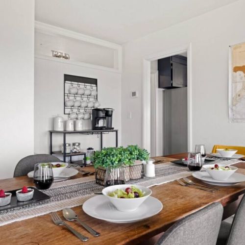 Enjoy dining in our 10-seater dining table or try the restaurants/bars within just a few steps away.