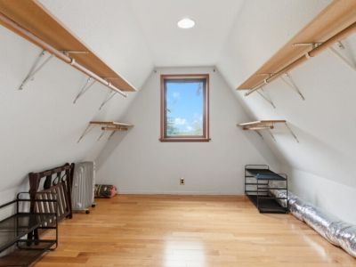 A large walk-in closet for the Treehouse Loft King Bedroom.
