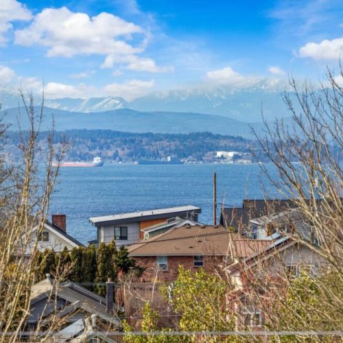 Rooftop waterview of the Puget Sound, Vashon Island, and the Olympic Mountains
