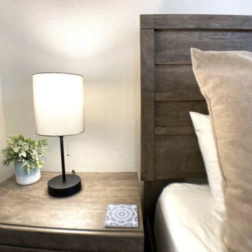USB bedside lamps for easy device charging.