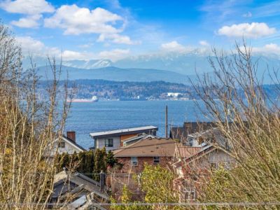 Rooftop waterview of the Puget Sound, Vashon Island, and the Olympic Mountains