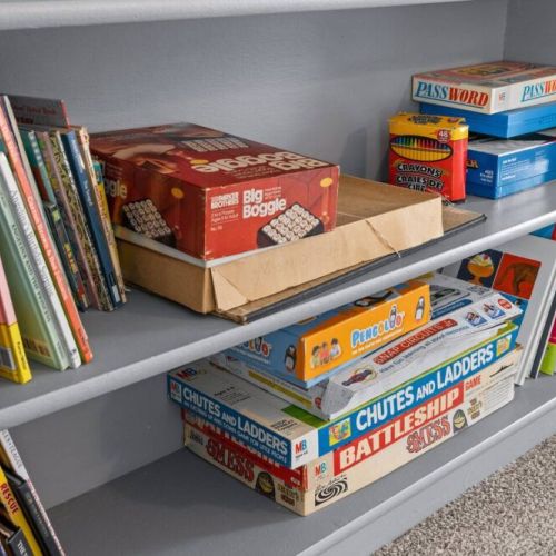 A collection of kids' books and toys. From beloved storybooks to interactive games that they will enjoy