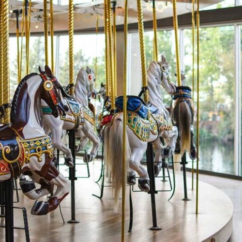 Riverfront Park-Loof Carrousel. The gilded and elaborately carved carousel, adorned with leaping horses and jungle animals, is one of the country's most beautiful, well-preserved, hand-carved wooden carrousels.