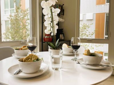 Enjoy views of downtown and the rooftop deck.