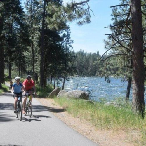 Centennial Trail - trailhead/parking 2.7 miles from Shady Maple. 

It is a 37 mile paved National Recreational Trail for walking, jopgging, riding bikes, roller blading...to name a few. It stretches from East of Spokane to Coeur d'Alene, ID!