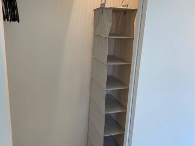Extra pillows, hangers, and a hanging organizer for your personal items are in each bedroom’s closet.