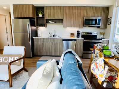 View of the full kitchen from the living room.  Fully stocked and ready for you to prep your favorite home-cooked meal.