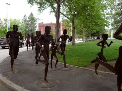 Riverfront Park-The Joy of Running Together is comprised of 40 life-sized figures, all posed in the motion of running.
