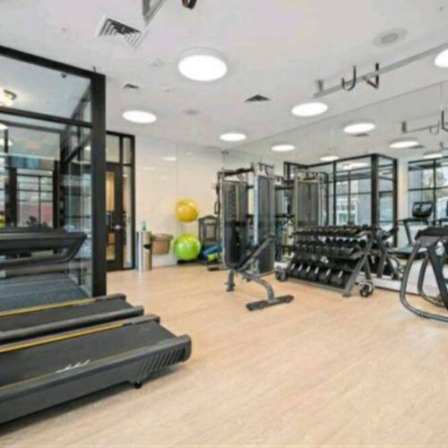 The on-site gym is shared with other guests and residents in the building. It is not open to the public.