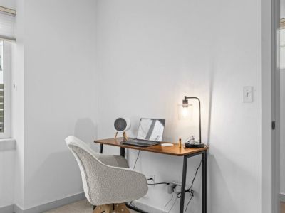 Our condo sized office desk is designed to fold flat against the wall if you need more space