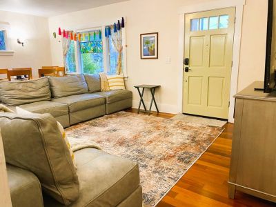 Fun boho chic living room with 55" Smart TV