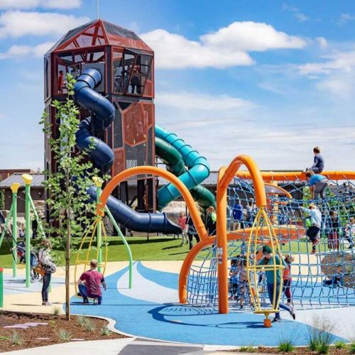 Riverfront Park-Ice Age Playground. Enjoy a 3-story Columbian slide tower, Glacial Dam splash pad, a log jam climber, an alluvial deposit fossil dig, and more.