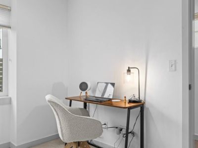 Our condo sized office desk is designed to fold flat against the wall if you need more space