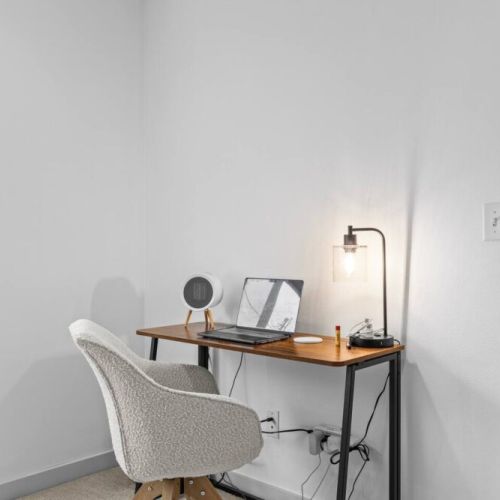 Our condo sized office desk is designed to fold flat against the wall if you need more space