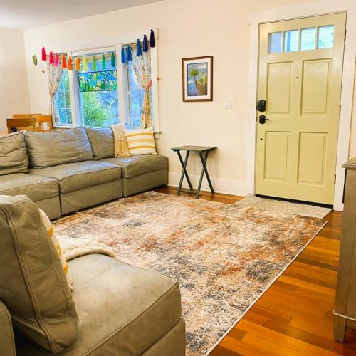 Fun boho chic living room with 55" Smart TV