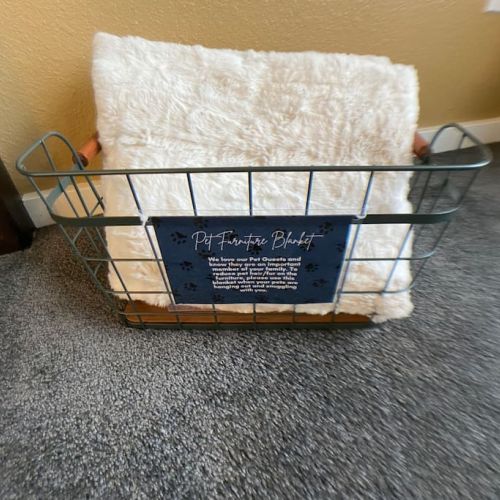 We love our Pet Guests and provide a pet furniture blanket so that your furry family member can still snuggle on the couch with you.