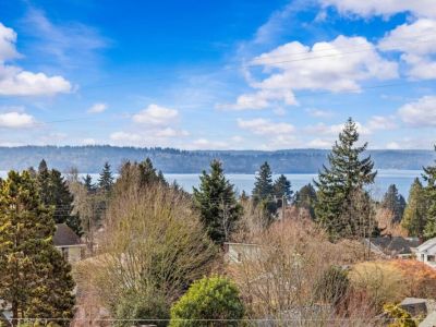Relax with rooftop waterviews of the Puget Sound, Vashon Island, and the Olympic Mountains