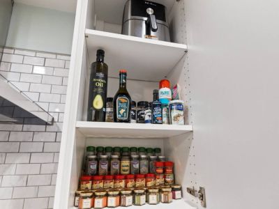 This well-stocked guest pantry is ready for your everyday necessities. Find everything you need with comfort and satisfaction.