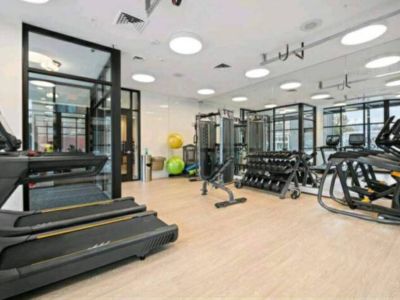 The on-site gym is shared with other guests and residents in the building. It is not open to the public.