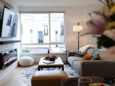 Enjoy your favorite TV shows and movies on the 55" Smart TV by the warmth of the electric fireplace.