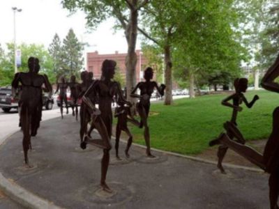 Riverfront Park-The Joy of Running Together is comprised of 40 life-sized figures, all posed in the motion of running.