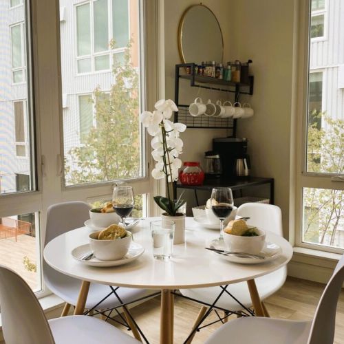Enjoy views of downtown and the rooftop deck.