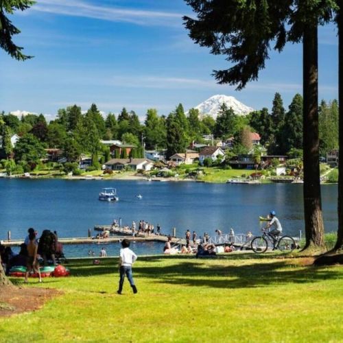 Angle Lake. 1.8 miles-10 acre park with boat launch, fishing, playground, and water spray park