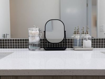 Fully Stocked Amenities include: Q-tips, Cotton Rounds, Eco-Friendly Soap, Lotion, Shampoo, Conditioner, Body Wash, Plush Cotton Towels, Hand Towels, Washcloths, and Makeup Washcloths.