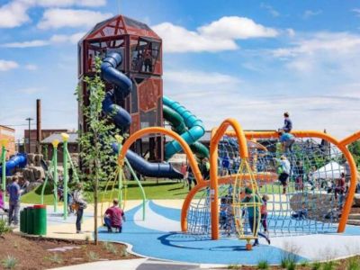 Riverfront Park-Ice Age Playground. Enjoy a 3-story Columbian slide tower, Glacial Dam splash pad, a log jam climber, an alluvial deposit fossil dig, and more.