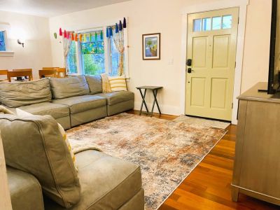 Fun boho chic living room with 55" Smart TV