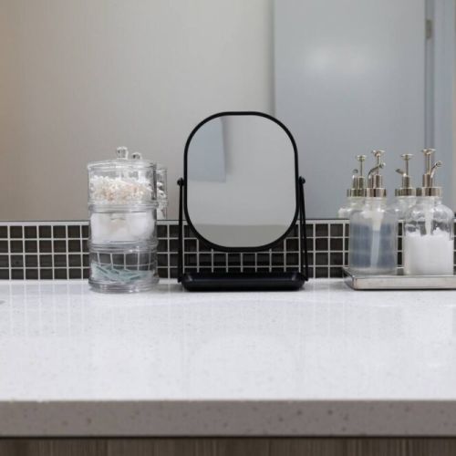 Fully Stocked Amenities include: Q-tips, Cotton Rounds, Eco-Friendly Soap, Lotion, Shampoo, Conditioner, Body Wash, Plush Cotton Towels, Hand Towels, Washcloths, and Makeup Washcloths.