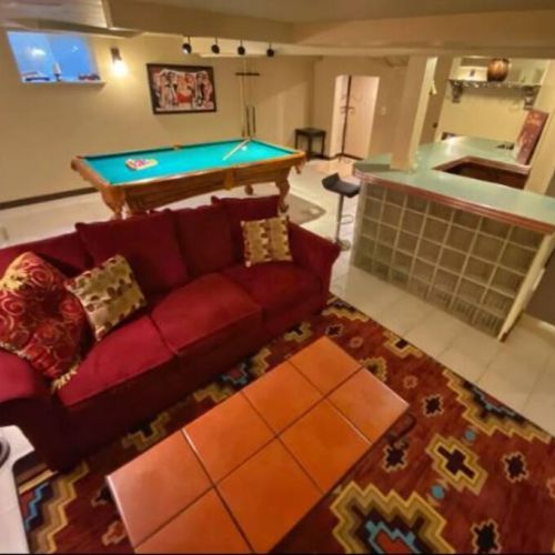 Large lower level game room has plenty of board games + pool table to keep teens and adults entertained. Comfortable queen sleeper sofa provides additioanl sleeping arrangements.